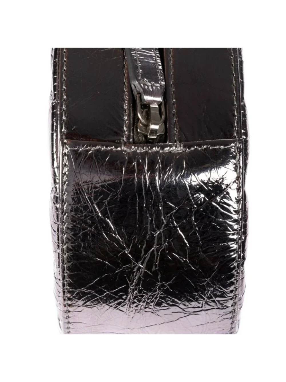Chanel Round Bracelet Crossbodymetallic Greycrinkled Metallic Quilted Calfskin